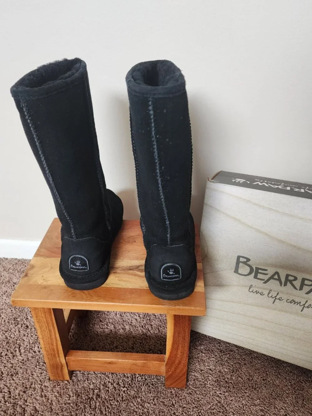 Bearpaw Elle Tall Black Boots Women's Size 8